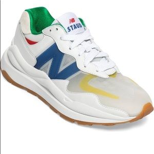 New Balance x Staud Mens Lace Up Logo Raincloud Sneakers White Blue Green 6.5